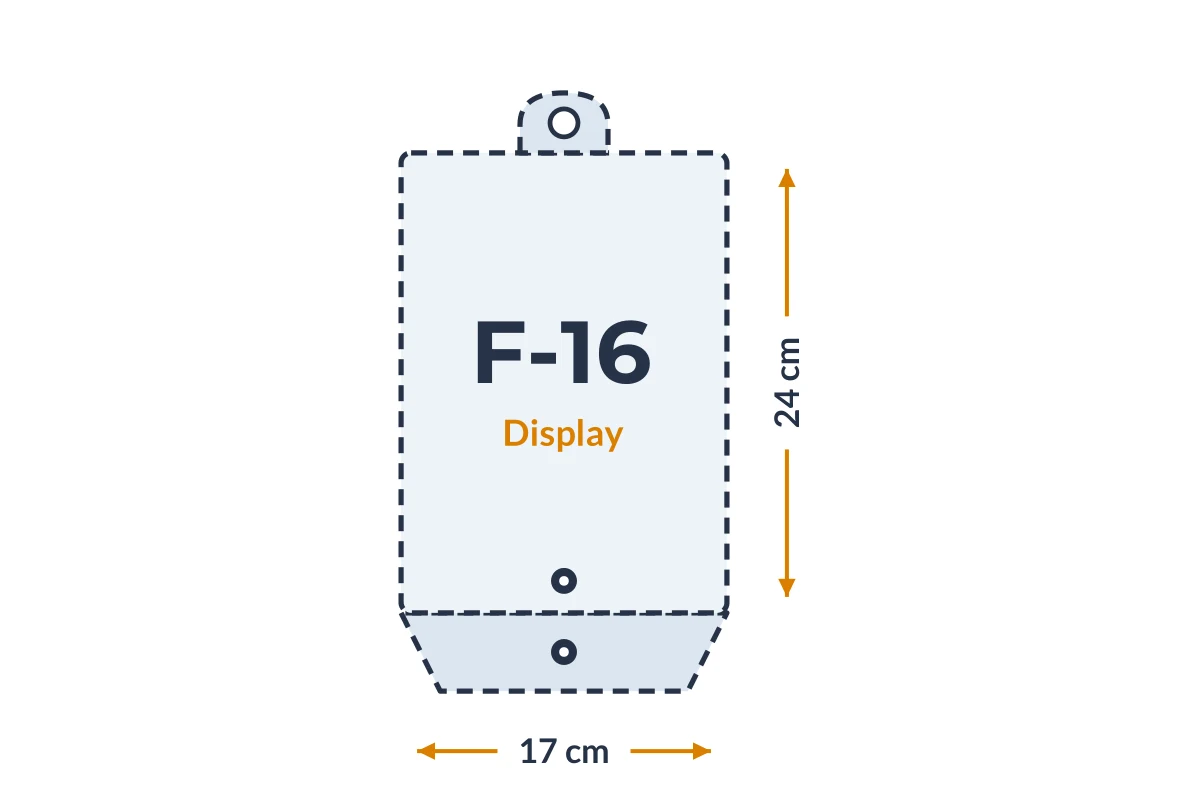 Medidas da embalagem F-16 Display em PVC, 17 × 24 cm