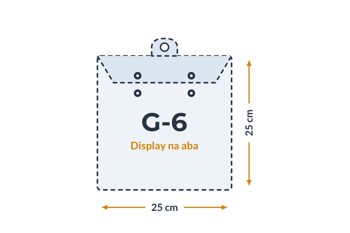 Medidas da embalagem G-6 Display na aba em PVC, 25 × 25 cm