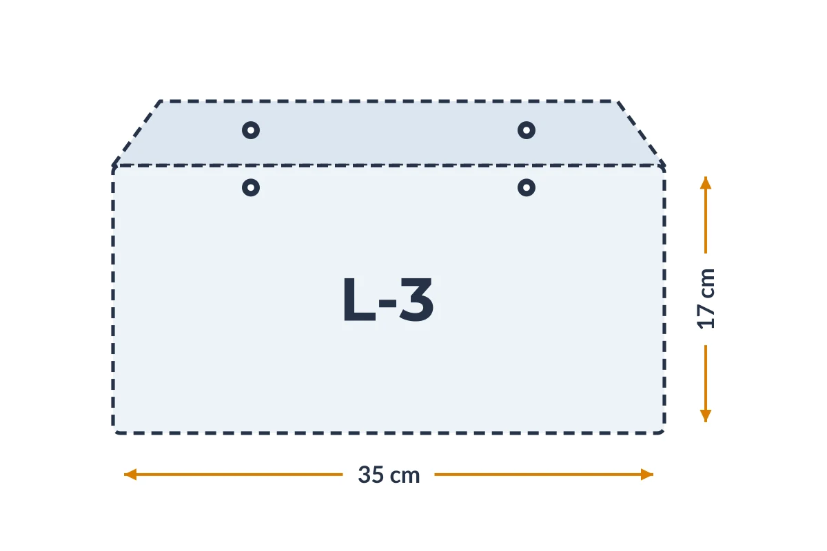Medidas da embalagem L-3 em PVC, 35 × 17 cm