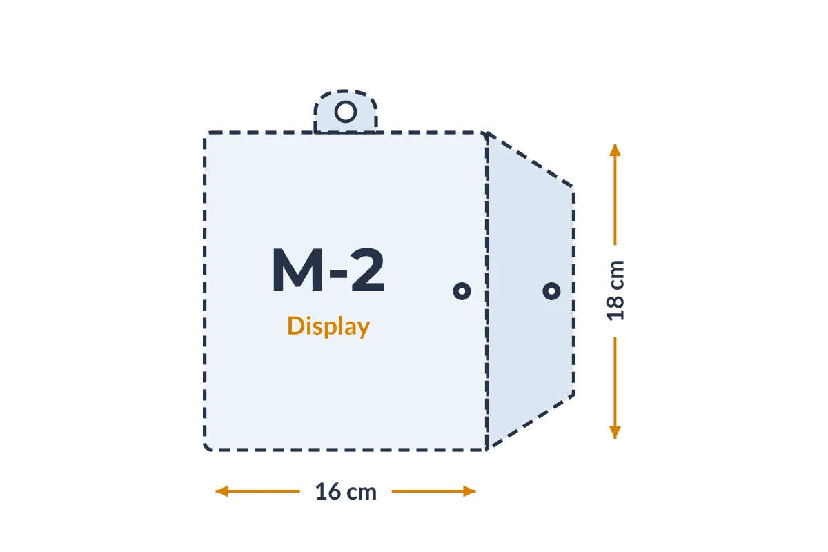 Medidas da embalagem M-2 Display em PVC, 16 × 18 cm