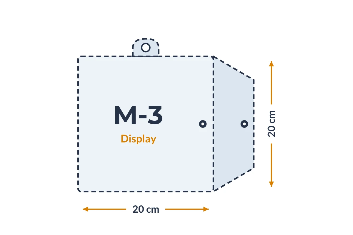 Medidas da embalagem M-3 Display em PVC, 20 × 20 cm
