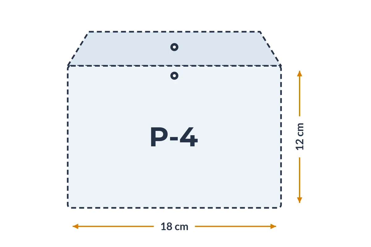 Medidas da embalagem P-4 em PVC, 18 × 12 cm