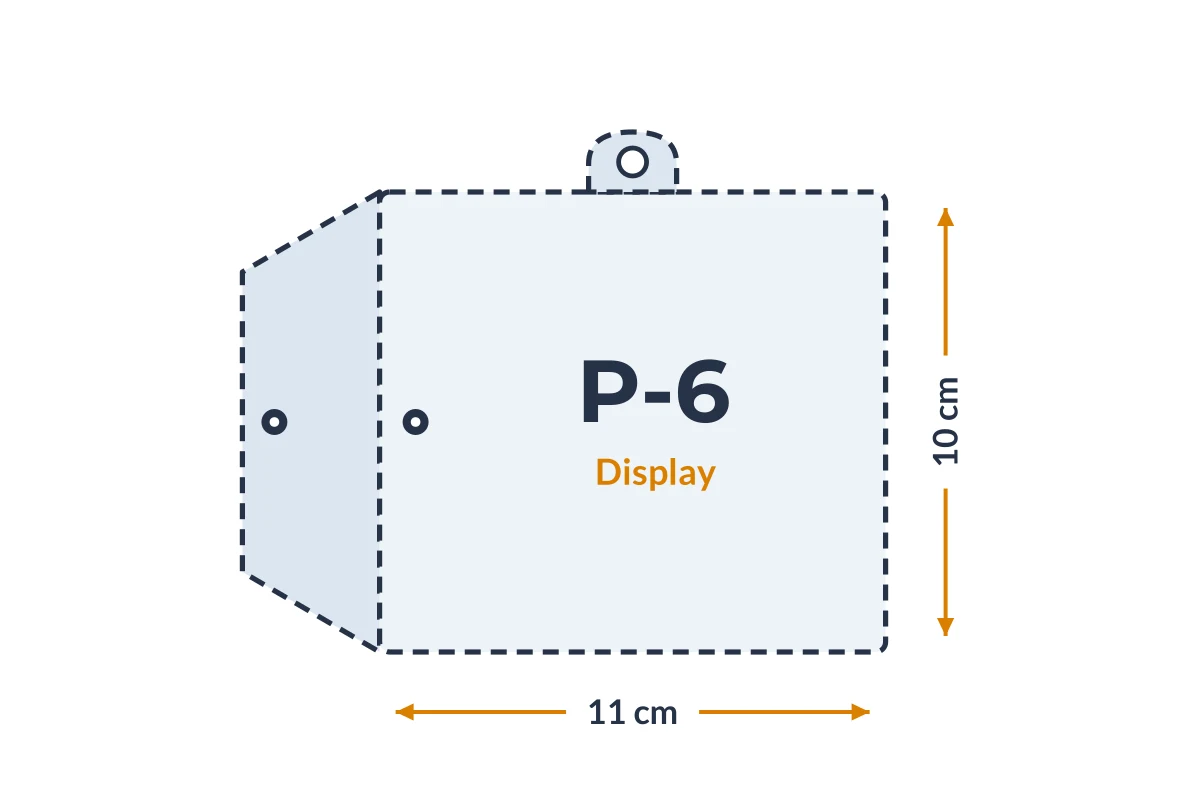Medidas da embalagem P-6 Display em PVC, 11 × 10 cm
