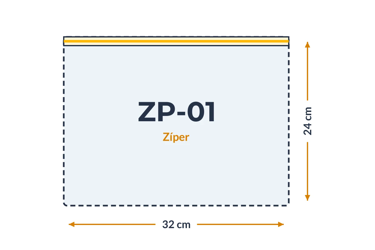 Medidas da embalagem ZP-01 em PVC, 32 × 24 cm