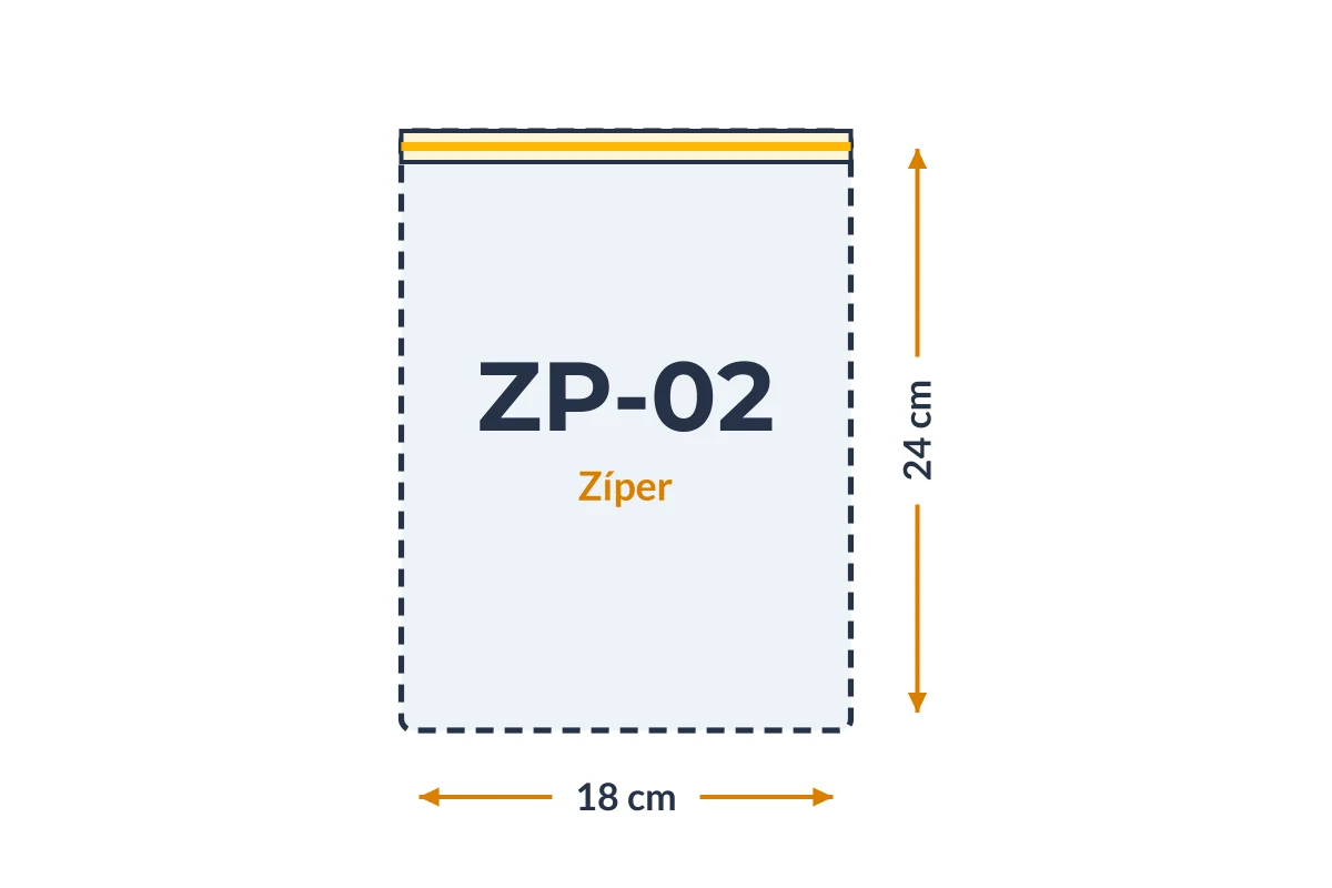 Medidas da embalagem ZP-02 em PVC, 18 × 24 cm